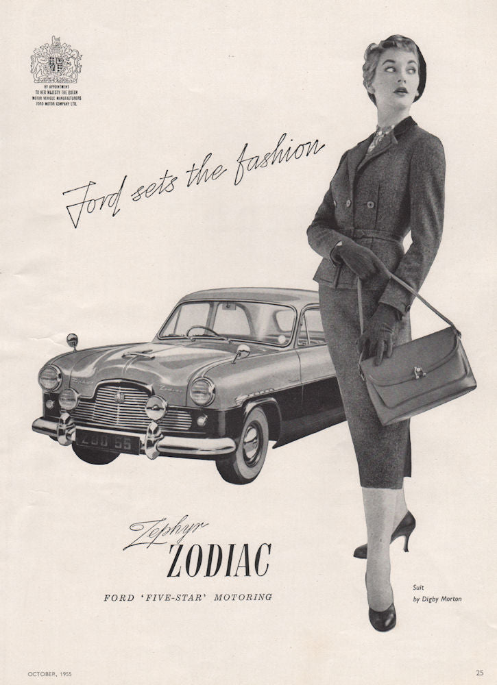 Ford sets the fashion. Zephyr Zodiac. Five-Star motoring. Car advert 1955